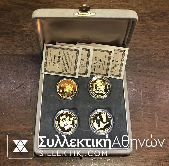 KOREA .4 X 25.000 Won 1988 Olympic Proof Coin COA Box